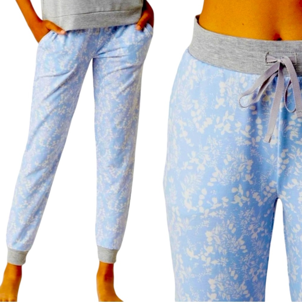 SPLENDID Blue White Grey Floral Knit Joggers Pajama Pants Comfy PJ Pajamas